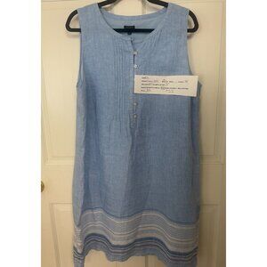 Talbots Light Blue size 16 Linen Sleeveless Dress Striped Hem